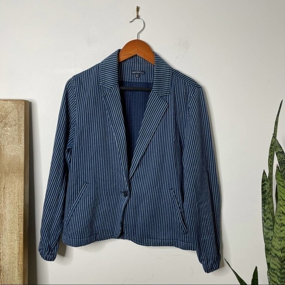 J. Crew Mercantile One-button striped jacket in blue/white size S - Picture 2 of 5